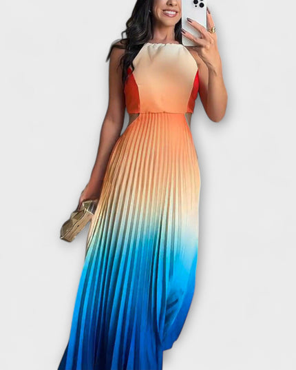 Friedel - Schickes Rückfreies Krawatten-Gradient Faltenmaxikleid