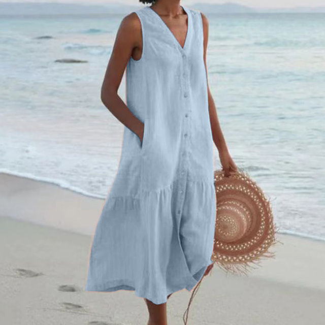 Lara - Ärmelloses Midikleid mit Knöpfen