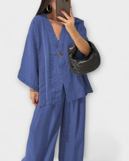 Roswitha – Lässiges V-Ausschnitt-Set mit Hose