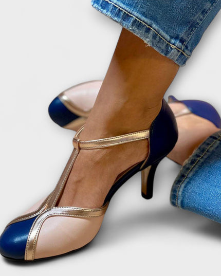 Alessia – Zweifarbige T-Strap Eleganz
