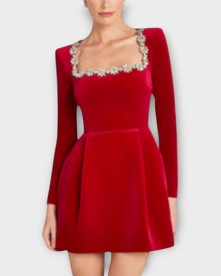 Lena - Samt-Mini-Kleid mit Juwelenverzierung