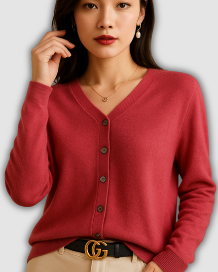 Isolde -Damen-Cardigan mit V-Ausschnitt, Knöpfen und langen Ärmeln