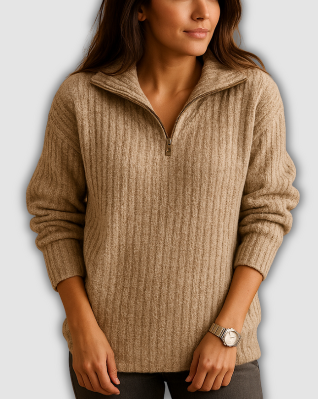 Wren -Damenpullover mit halbem Reißverschluss und Stehkragen