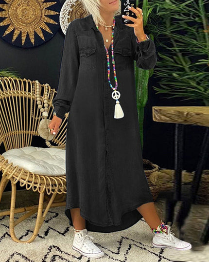 Herminia - Langärmliges Jeans Maxikleid