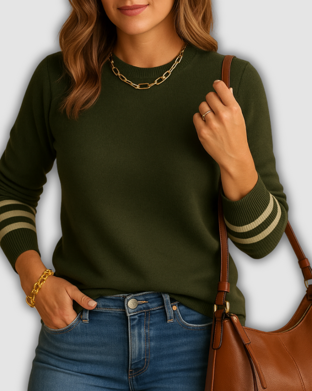 Kaela - Damenstrickpullover mit gestreiften Ärmeln