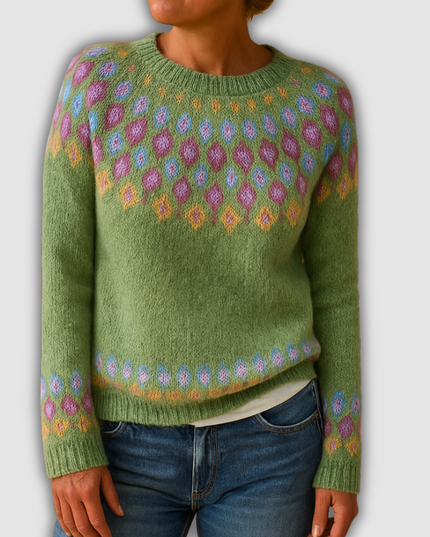 Halia - Damenpullover aus Wolle mit einzigartigem Print