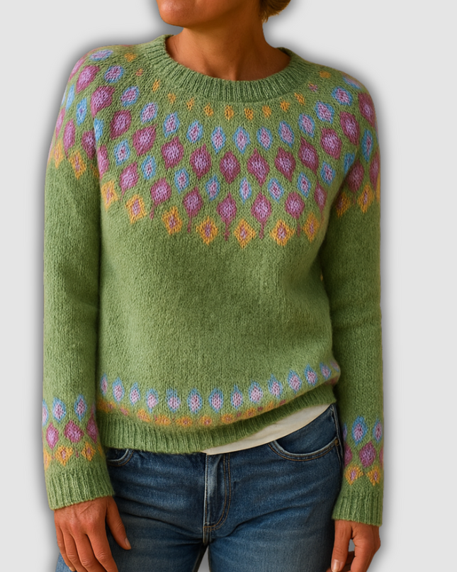 Halia - Damenpullover aus Wolle mit einzigartigem Print