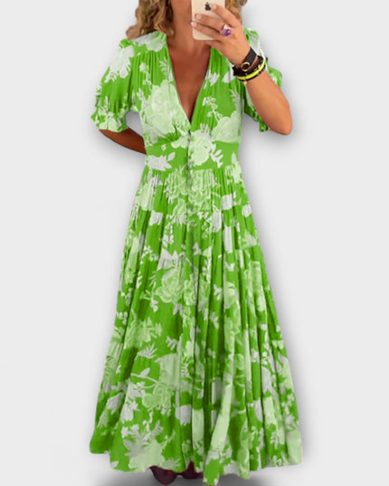 Angelika - Floral Print V-Ausschnitt Taschenkleid