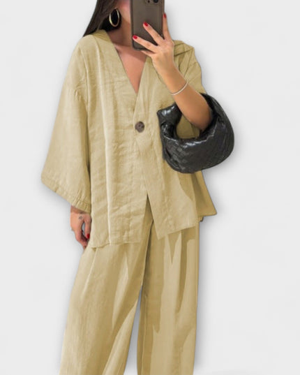 Roswitha – Lässiges V-Ausschnitt-Set mit Hose