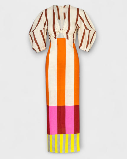Elina - Maxi-Kleid mit Front-Ausschnitt und Puffärmeln