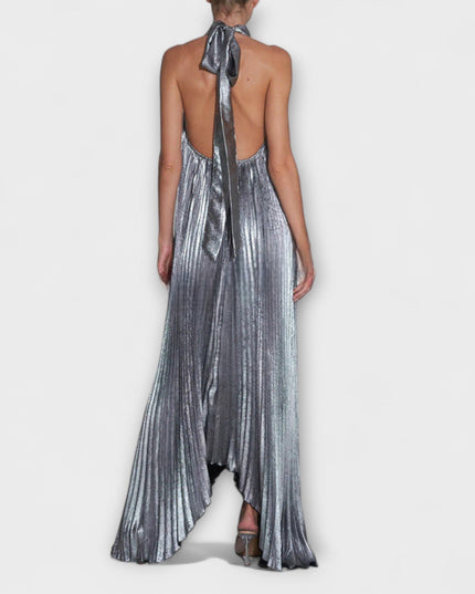 Monika - Metallic Falten A-Linie Maxikleid