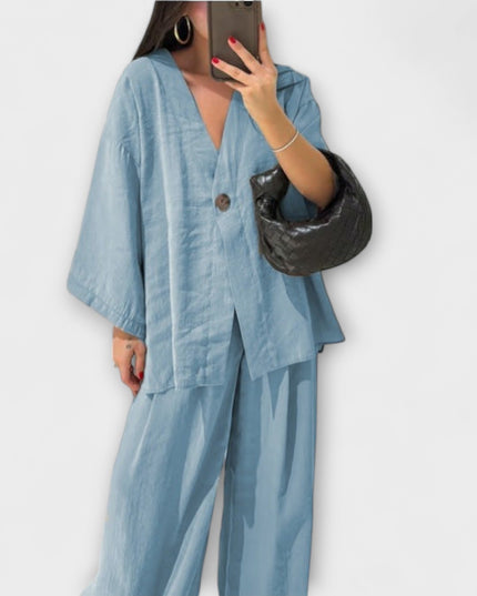 Roswitha – Lässiges V-Ausschnitt-Set mit Hose