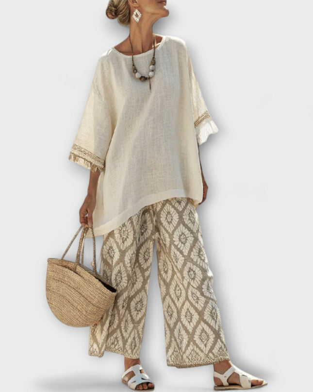 Aurelia - 2-Teiliges Langes Shirt und gemusterte Hose Set