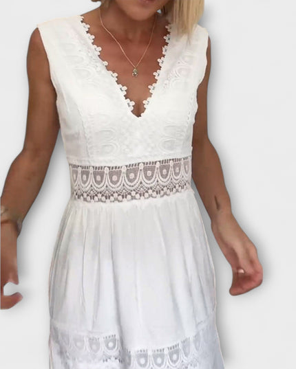 Hannelore - Elegantes V-Ausschnitt Spitzenkleid