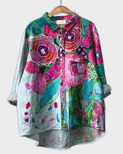 Magdalena - Handgemachte Damenbluse mit floralem Design