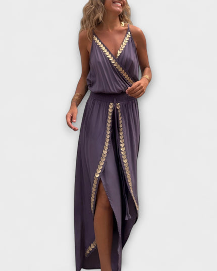 Florina - Donatila V-Ausschnitt Jumpsuit mit Stickerei und offenen Beinen