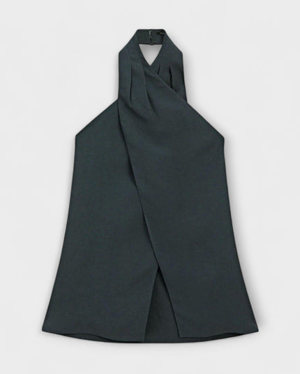 Leah - Blauer Halter Neck Top mit Rückenausschnitt