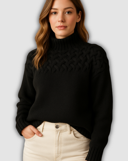 Zuri - Langer gestrickter Pullover mit Rollkragen für Damen