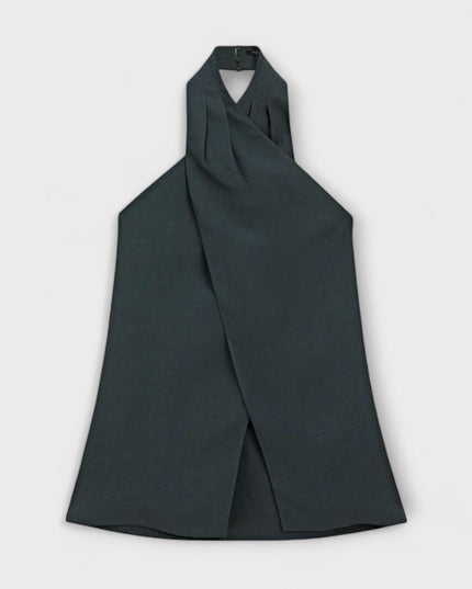 Hannah - Blauer Halter Neck Top mit Rückenausschnitt