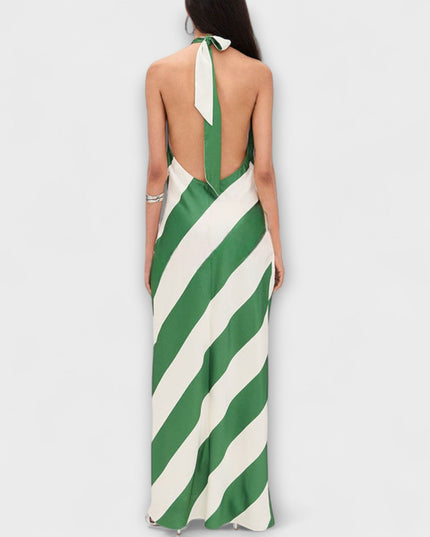 Antje - Streifenmuster Halter Rückenfreies Maxikleid