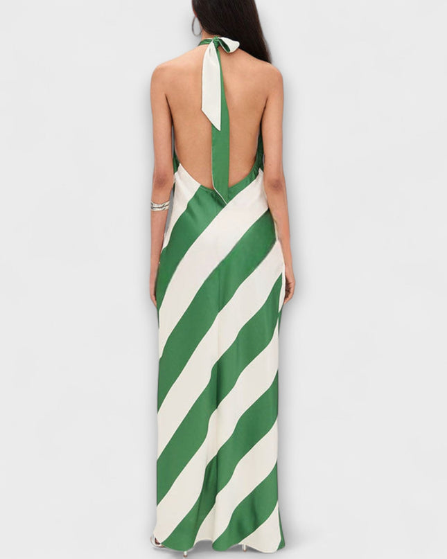Antje - Streifenmuster Halter Rückenfreies Maxikleid