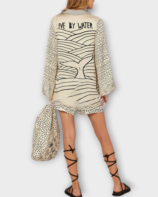 Liv - Wasser Satin Quasten Shirt und Shorts Set