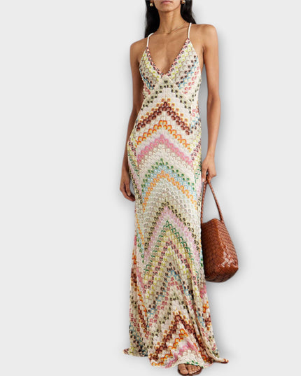 Patricia - Missoni Buntes Fischgrätenmuster Maxikleid