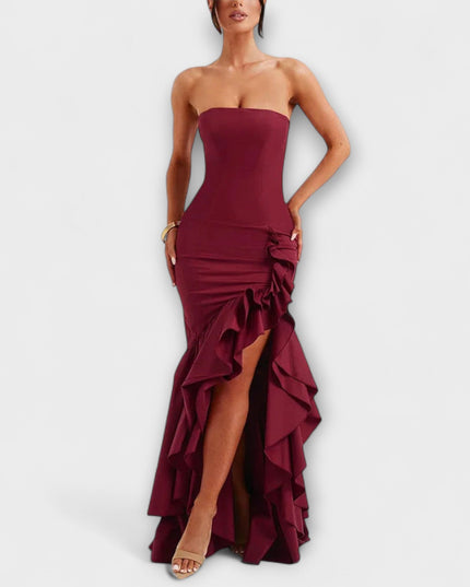 Ulla - Off-Shoulder Slim Fit Maxikleid mit asymmetrischem Saum