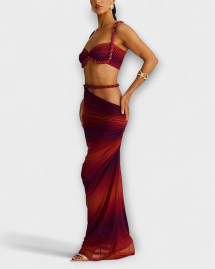 Minka – Stylishes Ombre-Zopfset mit Crop Top & Überrock
