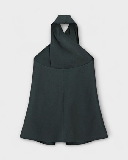 Leah - Blauer Halter Neck Top mit Rückenausschnitt