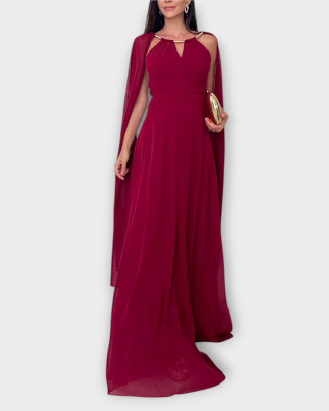 Elke - Elegantes Maxikleid mit Cape-Ärmeln und hohem Schlitz