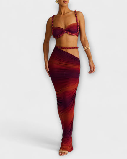 Minka – Stylishes Ombre-Zopfset mit Crop Top & Überrock