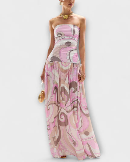 Nora - Atemberaubendes pastellfarbenes schulterfreies Maxikleid