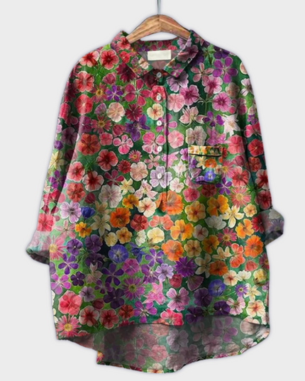 Magdalena - Handgemachte Damenbluse mit floralem Design