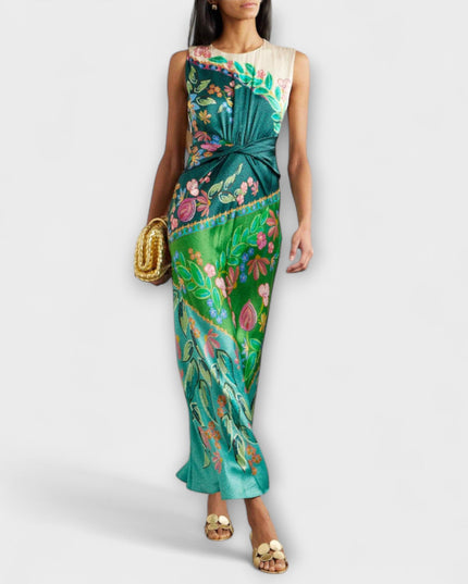 Bianka - Elegantes Verdrehte Drapierte Blumen Maxikleid