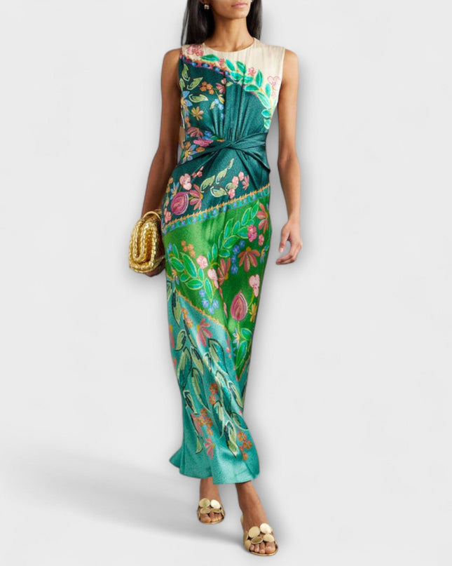 Bianka - Elegantes Verdrehte Drapierte Blumen Maxikleid