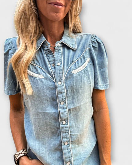 Autumn - Blaue Booker Western Hemd mit Knopfleiste