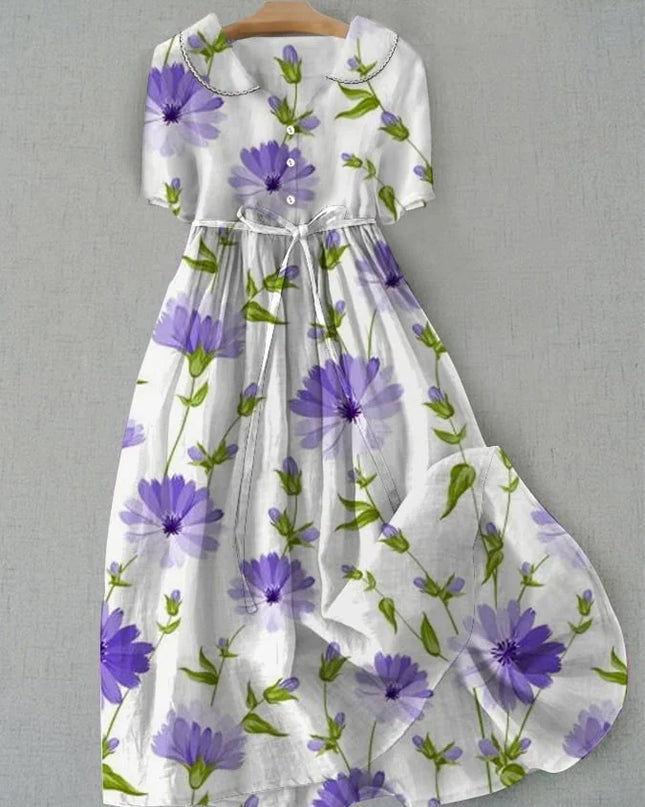 Marit - Blumiges Vintage Kleid mit Bindegürtel
