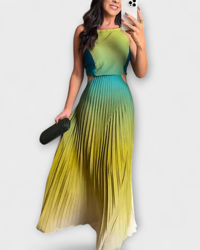 Friedel - Schickes Rückfreies Krawatten-Gradient Faltenmaxikleid