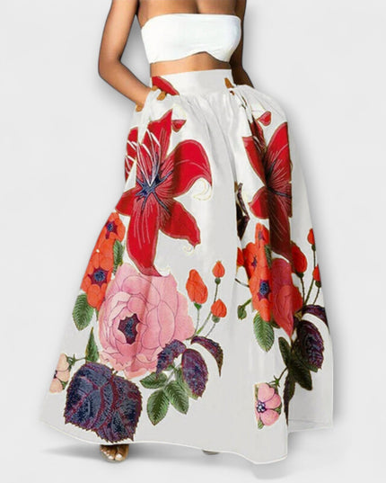 Mailin – Hochtaillierter Midirock Mit Floralem Print