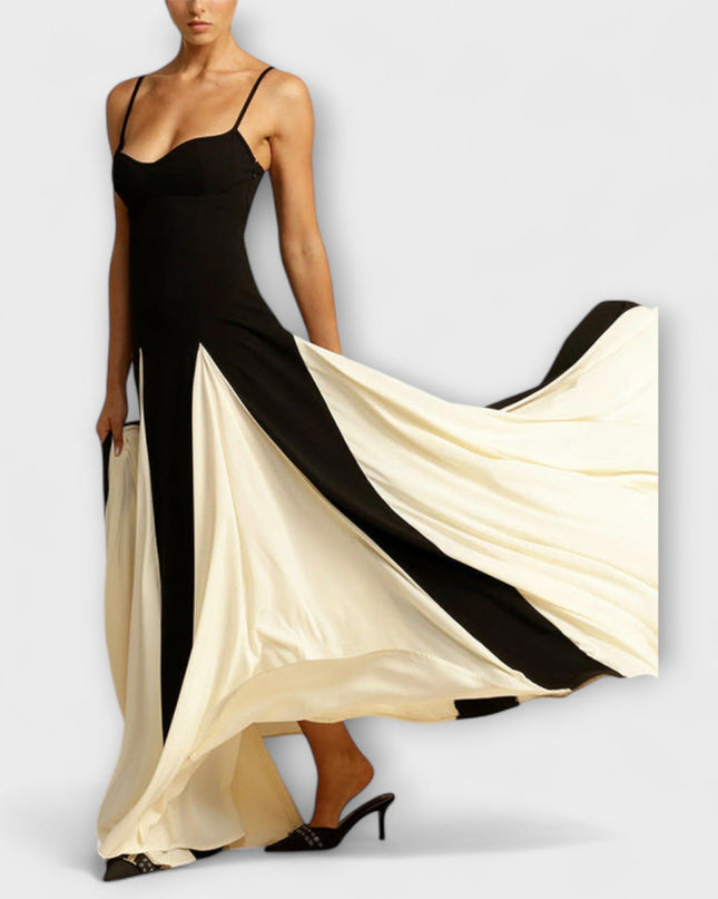 Mona - Klassische Eleganz A-Linie Maxi Kleid mit Tüllpaneelen