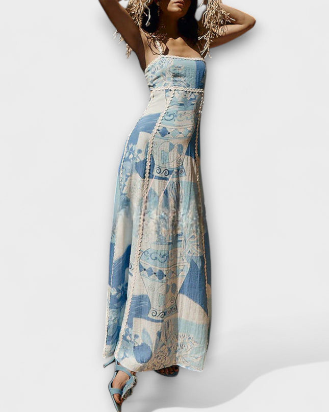 Julia - Slip Flared Leinen Maxikleid