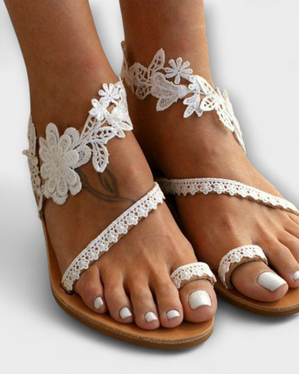 Boho - Bequeme Sandalen mit Blumen & Knöchelriemen