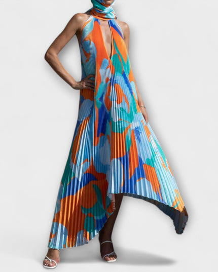 Vivien - Schickes Plissiertes Halterneck Rückenfreies Midi-Kleid mit Trägerdesign