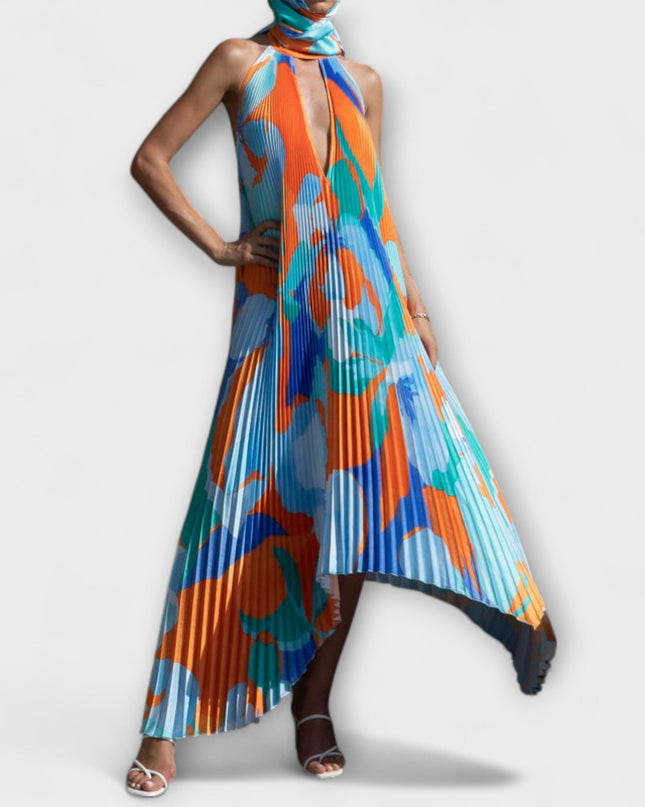 Vivien - Schickes Plissiertes Halterneck Rückenfreies Midi-Kleid mit Trägerdesign