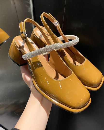 Erna - Mary Janes mit Glitzer-Riemen und Blockabsatz