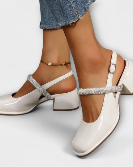 Erna - Mary Janes mit Glitzer-Riemen und Blockabsatz