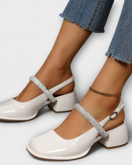 Erna - Mary Janes mit Glitzer-Riemen und Blockabsatz