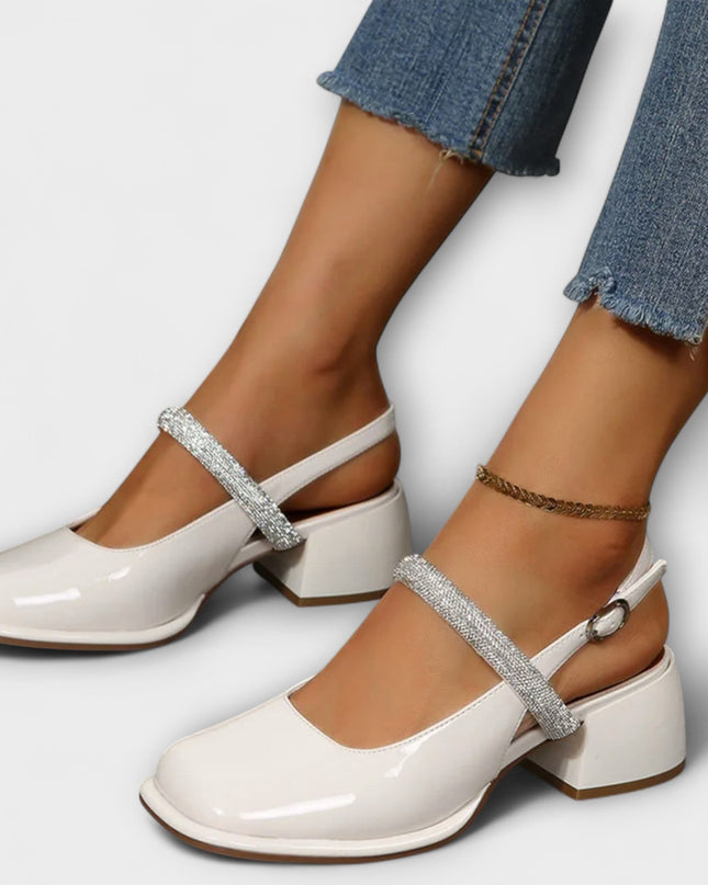 Erna - Mary Janes mit Glitzer-Riemen und Blockabsatz