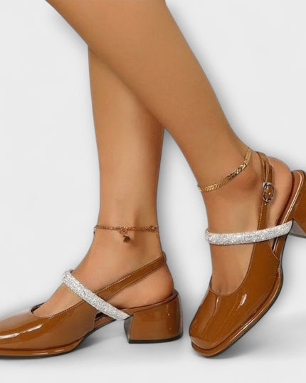 Erna - Mary Janes mit Glitzer-Riemen und Blockabsatz
